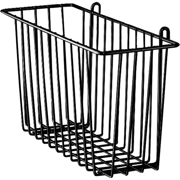 A black Metro wire storage basket with a handle.