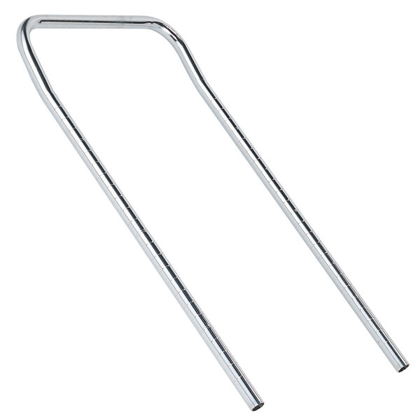 A pair of chrome metal bars, one of which is bent at a 90-degree angle.