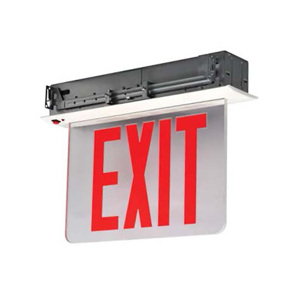 A Lavex New York City approved exit sign with red LED text on a white background.