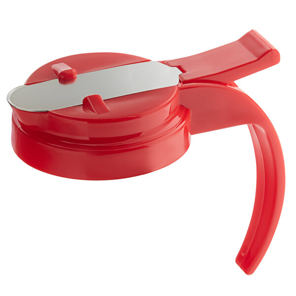A red plastic lid for Vollrath syrup servers.