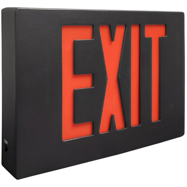 A black object with red text that says "EXIT" and has a square cutout.