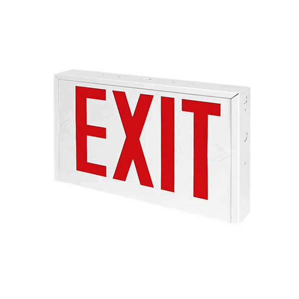 Lavex New York City Approved Universal Heavy-Duty White Steel Exit Sign with Red Lettering and Battery Backup - 120/277V