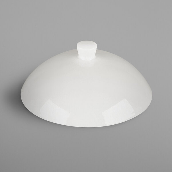 A white porcelain lid with a dome for a RAK Porcelain Fine Dine deep plate.