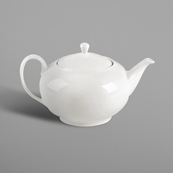 A white RAK Porcelain teapot and lid.