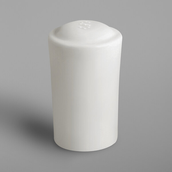 A white cylindrical RAK Porcelain salt shaker with a round top.