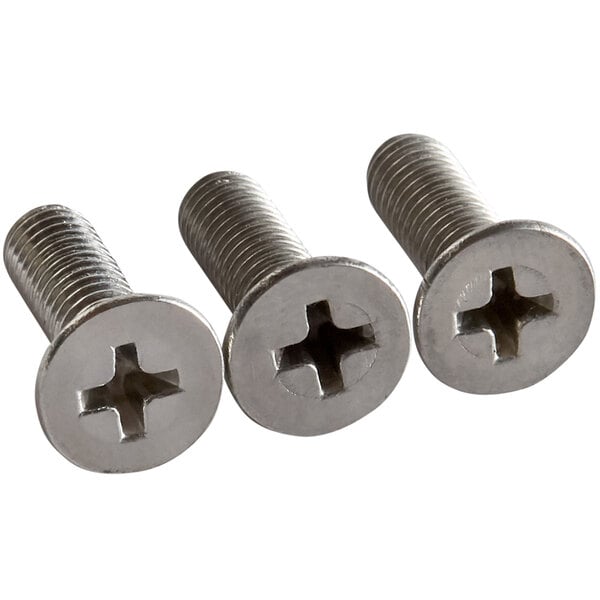 Three cross-shaped screws for an Avantco meat slicer blade.