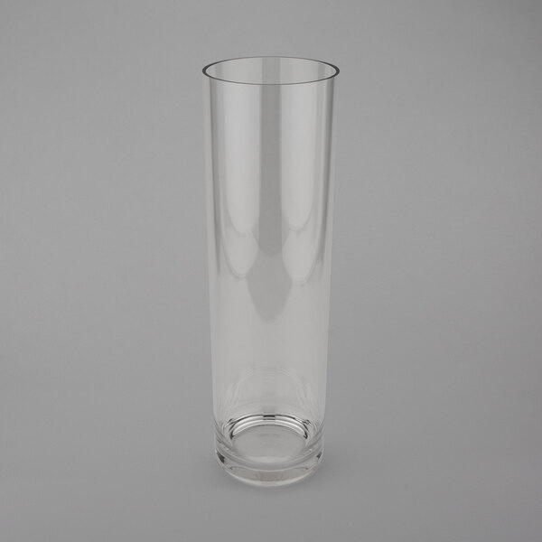 A clear polycarbonate accent vase on a white background.