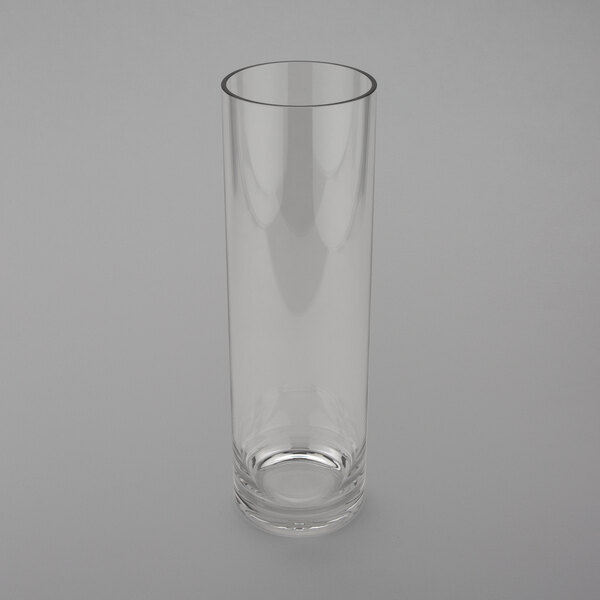 A clear polycarbonate accent vase on a white background.