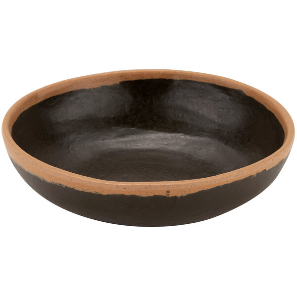 A matte brown melamine bowl with a black interior and rim.