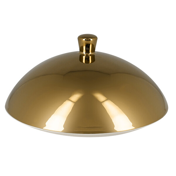 A gold dome-shaped RAK Porcelain gourmet plate cover lid.