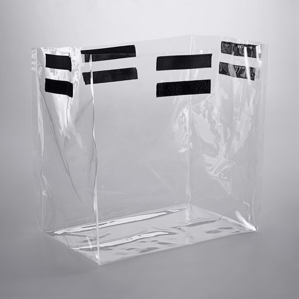 A clear Cambro GoBag liner with black tape on it.
