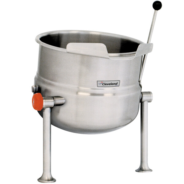 A large stainless steel pot with a right handle.
