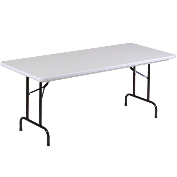 A gray Correll rectangular folding table with black legs.