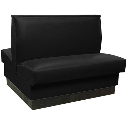An American Tables & Seating black fully upholstered booth with a white background.