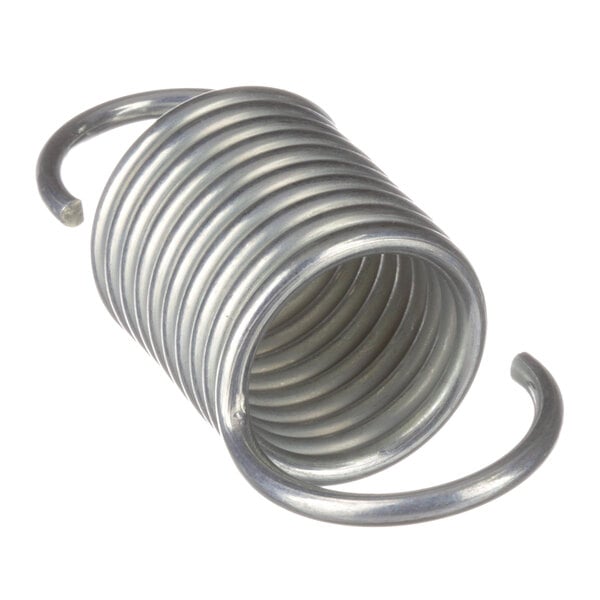 A close-up of a Noble Warewashing metal spring on a white background.