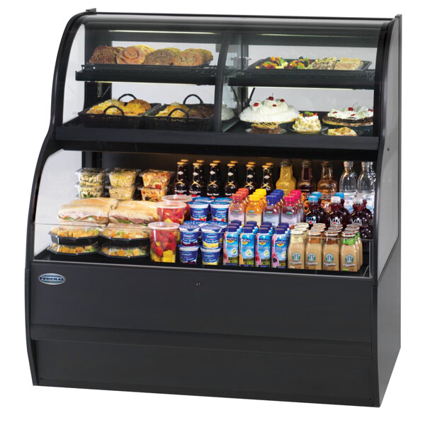 A Federal Industries SSRC-7752 dual temperature merchandiser with food on display.