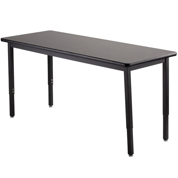 A black National Public Seating utility table with legs.
