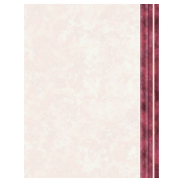 A white menu paper with a red marble border.