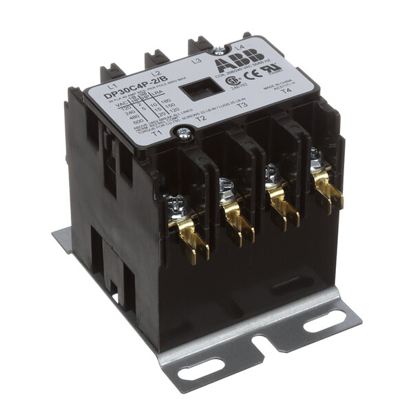 A black and silver Noble Warewashing contactor with three wires.