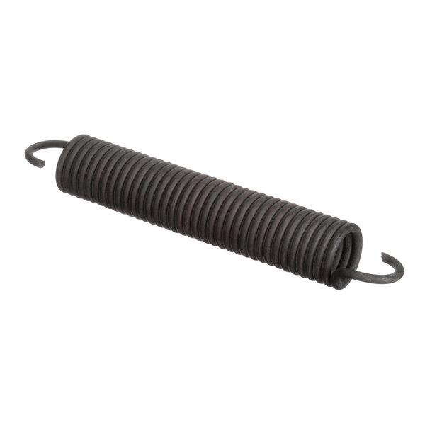 A black coil spring with a long handle on a white background.