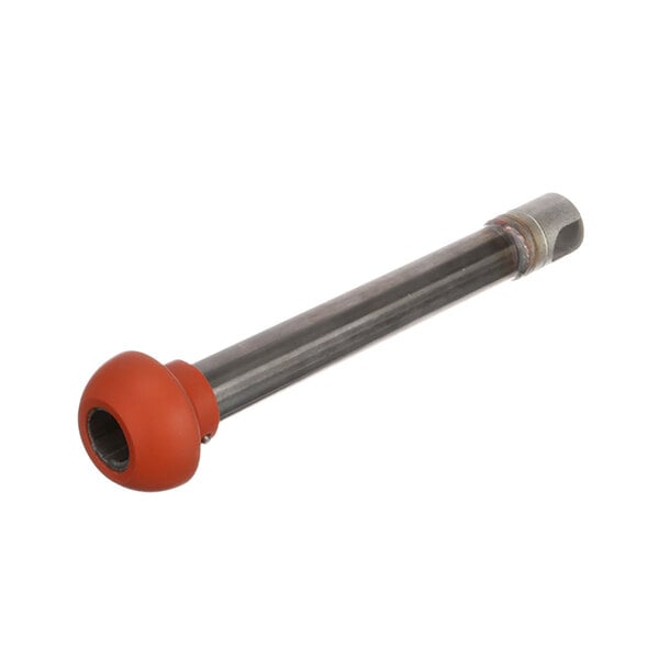 A metal pipe with a red rubber tip on one end.