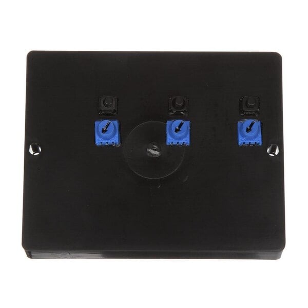 A black rectangular Noble Warewashing speed control board with blue and black buttons.
