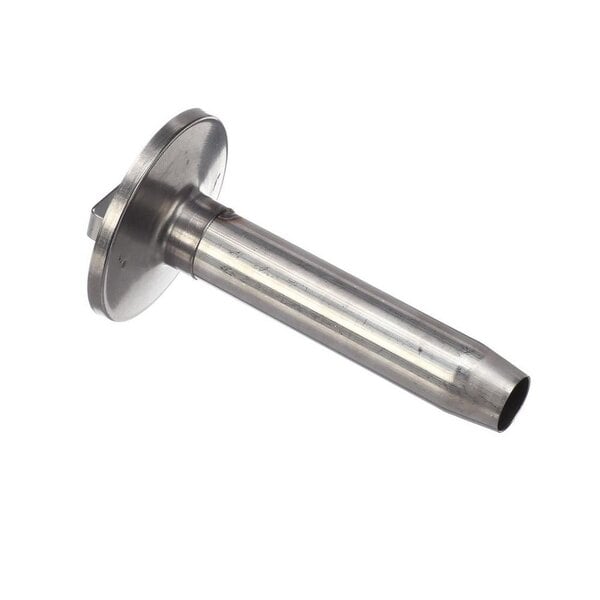 A Noble Warewashing stainless steel tube overflow weldment with a round base and metal end.