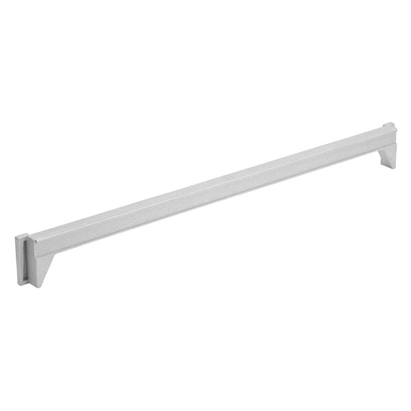 A white metal shelf traverse bar.