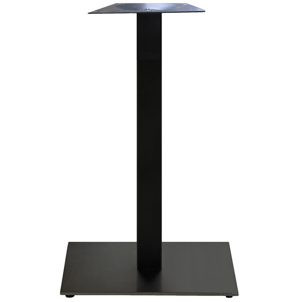 A black metal Grosfillex bar height table stand with a square base.