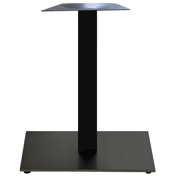 A black metal Grosfillex dining table stand with a square base.