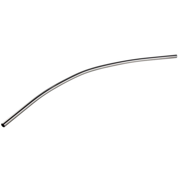 A stainless steel curved shower rod with a brushed nickel finish on a white background.