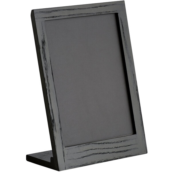 A black Cal-Mil Cinderwood chalkboard stand with a black border.
