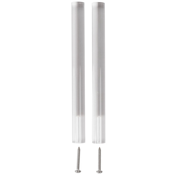 Two white plastic tubes with screws on them.