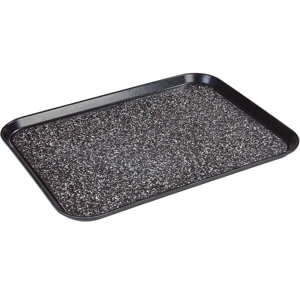 A black tray with a speckled surface.