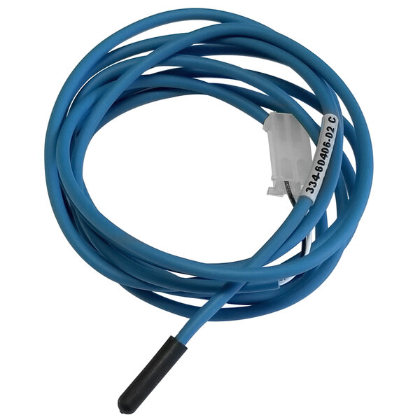 A blue wire with a black connector.