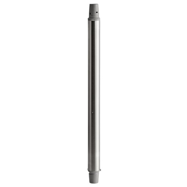 A long metal pole with a stainless steel Robot Coupe foot shaft assembly on the end.