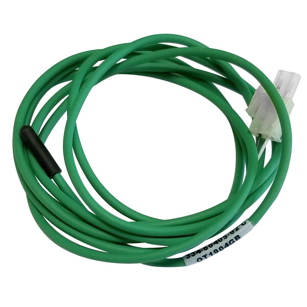 A green cable with two black wires and a white connector.