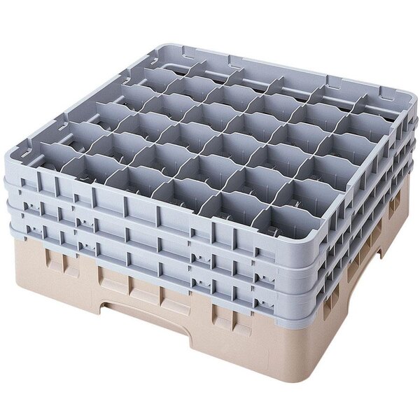 A beige plastic rack with 36 compartments and 6 extenders.