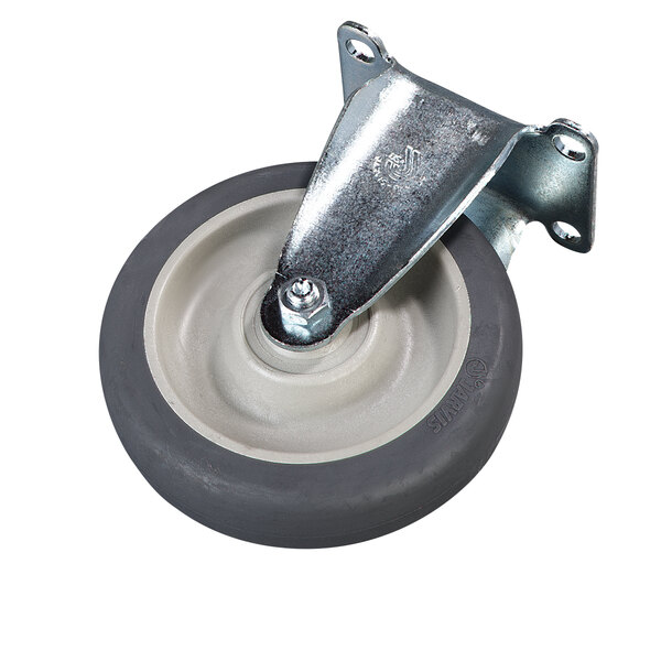 A Carlisle Cateraide rigid plate caster with a metal bracket and metal wheel.