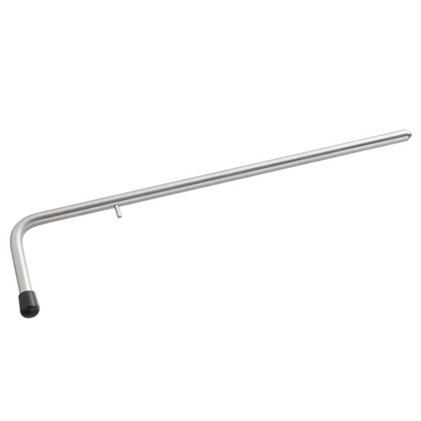 A long metal rod with a black rubber handle.
