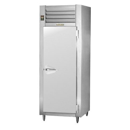 A Traulsen specification line reach-in freezer with a white door and handle.