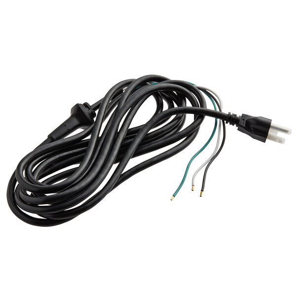 A black cord assembly with two wires and a plug.