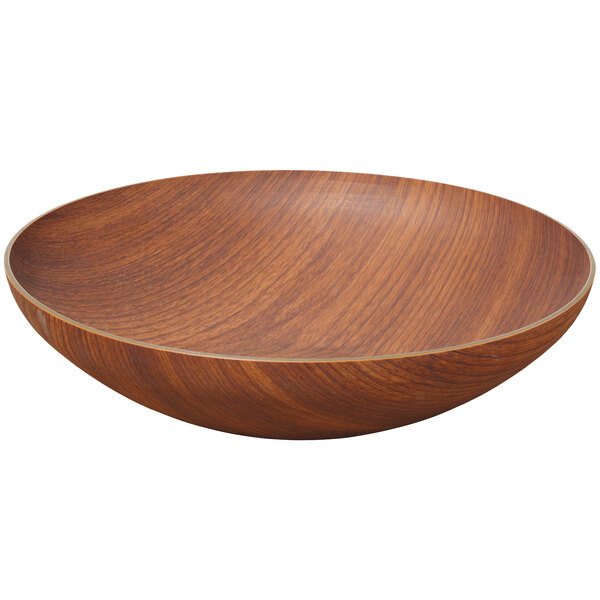 A GET faux wood round bowl with a wooden arbor handle.