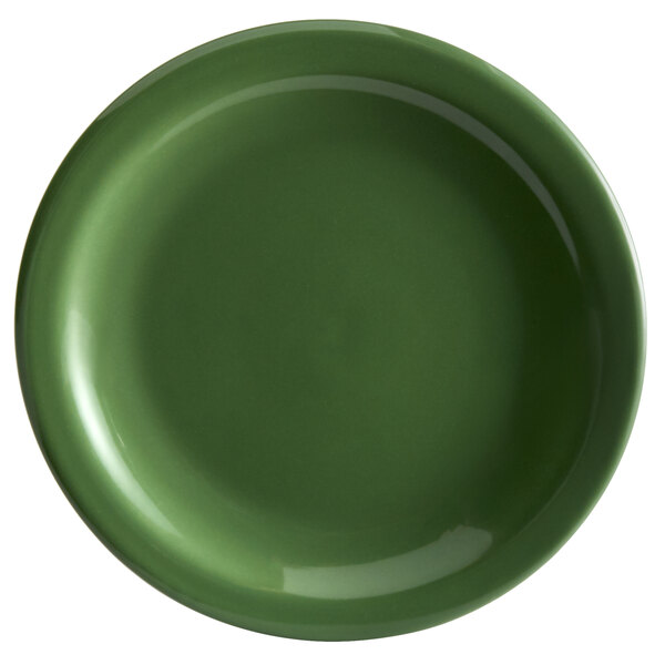 A close-up of a green Libbey Cantina porcelain plate.