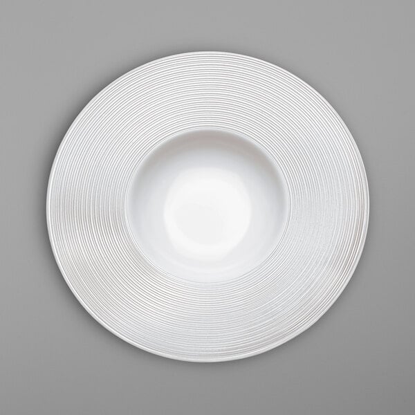 A white plate with a circular pattern.