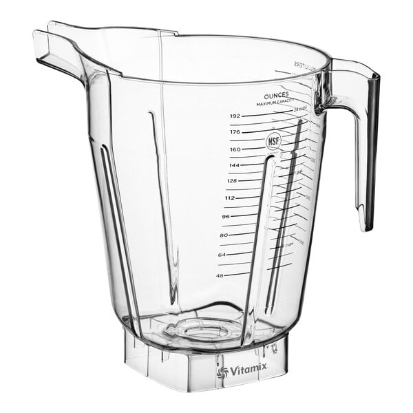 A clear plastic container with handles for Vitamix blenders.