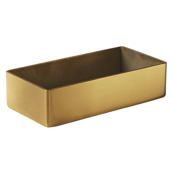 An American Metalcraft rectangular gold stainless steel container for sugar packets.