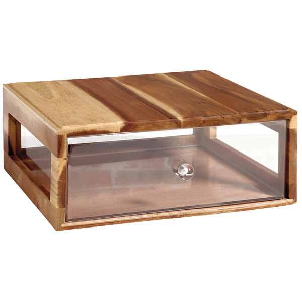 A GET Enterprises Urban Renewal Urban Rustic rectangular bread box with a clear glass lid.