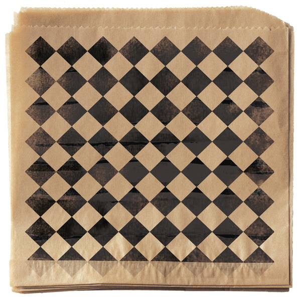 A brown paper with black and white squares.