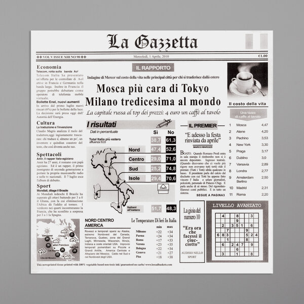 A white GET Enterprises Italian newsprint liner with a map and a crossword.